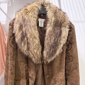 George Brown Damask car coat w/detachable Faux Fur